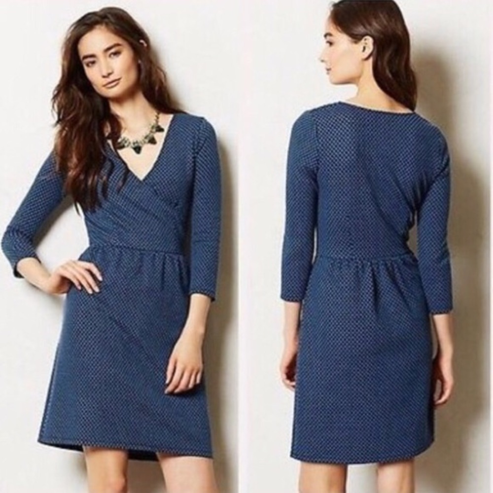 HD In Paris Knit Blue Textured Faux Wrap Dress XS